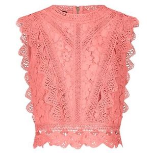 APART kanten top van een plastic kant en versierd met kantlint, koraalrood, 42