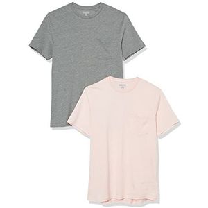 Amazon Essentials Heren Slim-Fit T-shirt met korte mouwen en ronde hals, 2 stuks, grijs heather/lichtroze, S