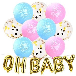 Geslacht onthullende ballonnen, 36 stuks, 30 cm, blauw, roze, latexballonnen, confettiballonnen met Oh babyfolieballonnen, banner voor jongens of meisjes, decoratieve ballonnenset voor babyshower,