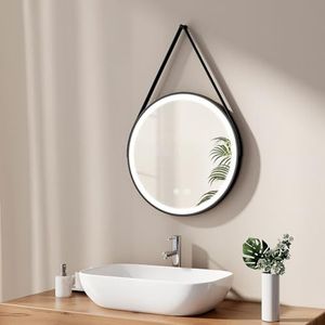 EMKE Spiegel met verlichting, 50 cm, ronde badkamerspiegel met anti-condens, koud wit licht dimbaar, geheugenfunctie, aanraking, 3 uur automatische uitschakeling, energiebesparende badkamerspiegel