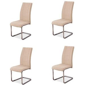 Somnia Descanso - Set van 4 gestoffeerde stoelen voor woonkamer, eetkamer, beige, met verchroomde poten, model Vera, afmetingen: 42,5 cm (breedte) x 52 cm (diepte) x 99 cm (hoogte)