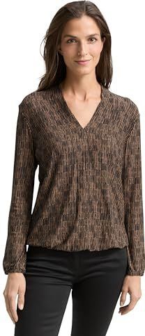 TOM TAILOR T-shirt met lange mouwen voor dames, 39081 - Irregular Beige Graphic Design, XL