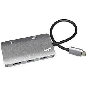 Smpl - 5-in-1 USB-C splitter, Thunderbolt 3 naar HDMI 4K hub adapter, 3 USB 3.0 poorten, 100W PD-voeding, compatibel met MacBook Pro, Air
