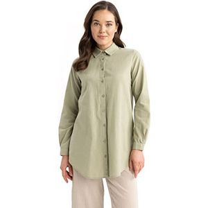 DeFacto Hemdblouse met lange mouwen voor dames, hemd met knopen voor vrijetijdskleding, khaki, L