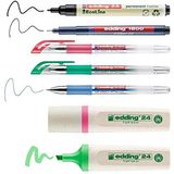 edding - Persoonlijke set voor de werkplek - 7-delige schrijfset - 1 fineliner pen, 3 gelstiften, 1 permanent marker, 2 beitelstiften - markeren op papier - Stiftenset voor alle werkplekken