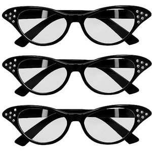 Boland 02664 - Feestbril jaren 50, 3 stuks in een set, vintage bril, bril voor volwassenen zonder sterkte, accessoires voor carnavalskostuums