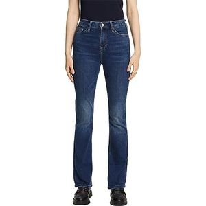 ESPRIT Gerecycleerd: bootcut-jeans met hoge taille, Blue Dark Washed., 27W / 30L
