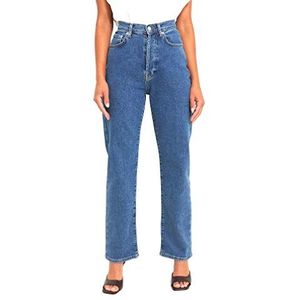 NA-KD Dames rechte hoge taille jeans, middenblauw, blauw8blauw, middenblauw, middenblauw, 10 UK, Mid Blauw