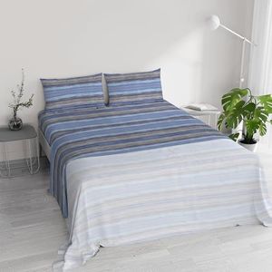 Beddengoedset voor tweepersoonsbed, katoen, river, geproduceerd in Italië, compleet, hoeslaken, laken 240 x 300 cm en 2 kussenslopen met overslag (tweepersoonsbed, rio blauw)
