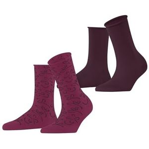 ESPRIT Dames Sokken Flower Lines Multipack W So katoen gedessineerd 2 paar, Rood Pink Berry Shadow Red 0030, 39-42