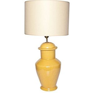 SIGNATURE HOME COLLECTION Keramische lamp met stoffen kap, tafellamp, 40 x 40 x 78 cm, keramiek geel, kap in crème CI-O/3000/2+CO-SI-A410-89