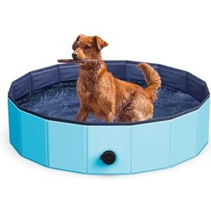 Zwembad voor honden en katten, 160 x 30 cm, hard zwembad voor binnen en buiten, antislip en opvouwbaar, gemaakt van duurzaam pvc-materiaal, rood en blauw