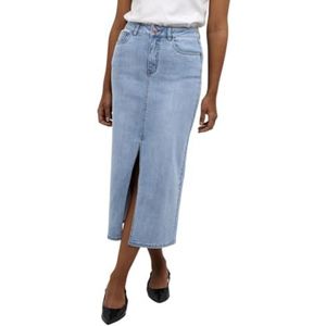 Kaffe Dames Midi Skirt Denim High Waisted Regular Fit Zip en Button Fastening dames, Light Blue Washed Denim, 42