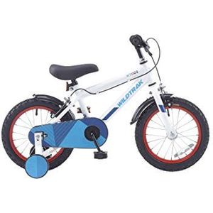 Wildtrak - 14 inch fiets voor kinderen van 3 tot 5 jaar met steunwielen – wit/blauw