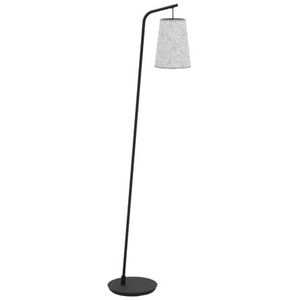 EGLO Vloerlamp Alsager, staande lamp met lampenkap, hoge staanlamp van zwart metaal en grijs vilt, staanlamp voor woonkamer, E27 fitting, 170 cm