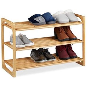 Relaxdays schoenenrek bamboe, stapelbare schoenenkast met 3 etages, tot 9 paar schoenen, HBD: 50 x 75,5 x 33 cm, bruin