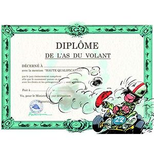 Gaston Lagaffe Dubbele kaart met envelop diploma van het stuurwiel – bestuurder rijbewijs auto karting sport duizenden klemmen GLDP-7032