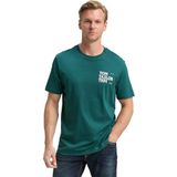 TOM TAILOR - Shirt - Smaragd/Wit - Ronde Hals - Kwartmouw