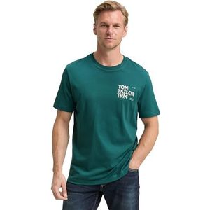 TOM TAILOR - Shirt - Smaragd/Wit - Ronde Hals - Kwartmouw