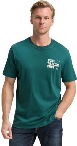 TOM TAILOR - Shirt - Smaragd/Wit - Ronde Hals - Kwartmouw