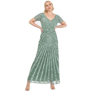 Maya Deluxe Dames Maxi dames verfraaid pailletten lange korte mouw V-hals hoge imperium taille gesneden glanzende prom bruiloft bruidsmeisje jurk diepe mint maat 10, Diepe munt, 36