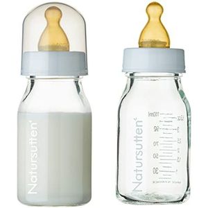 Babyflaschen 120ml Glas mit Anti-Kolik-Doppelventil & Bio Flaschensauger 2er Set