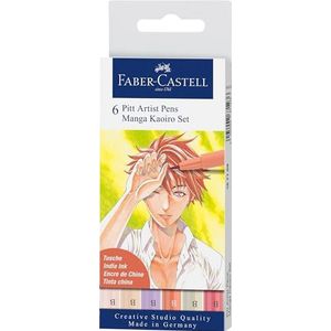 Faber-Castell Pitt Artist Pen Manga Kaoiro Tekening en Illustratie Portemonnee - 6 India Ink Artist Markers