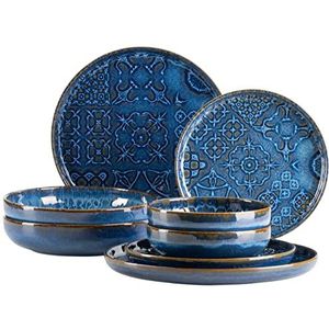 MÄSER 934063 Serie Tiles modern vintage servies set voor 2 personen in Moors design, 8-delig tafelservies met borden en schalen van hoogwaardig keramiek, aardewerk, blauw