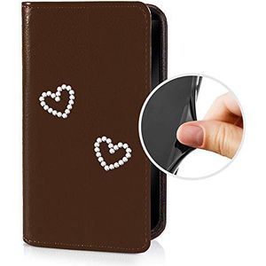 eSPee i4H057 Apple iPhone 4 4S beschermhoes wallet flip case bruin met strass hart siliconen bumper en magneetsluiting voor Apple iPhone 4 4S