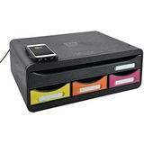 Exacompta 319798QID Opbergbox Toolbox Maxi met 4 laden (Qi opladen voor uw mobiele telefoon, ideaal als desktopsorter) 1 stuk, zwart/harlequin