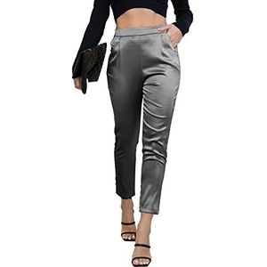 heipeiwa Women's Satin Pants Dress Casual Pleated Pull on High Waist Pants Baggy Front Tapered Trouser