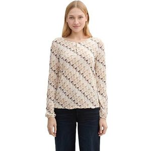 TOM TAILOR T-shirt met lange mouwen voor dames, 37564 - Beige Houndstooth Print, M