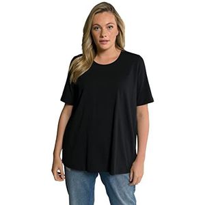 Ulla Popken T-shirt voor dames, A-lijn, ronde hals, halflange mouwen, zwart beauty, 58-60