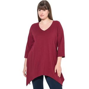 Ulla Popken dames grote maten grote maten plus size shirt, puntzoom, V-hals, 3/4-mouw, biologisch katoen, Donker kersenrood, 42-44