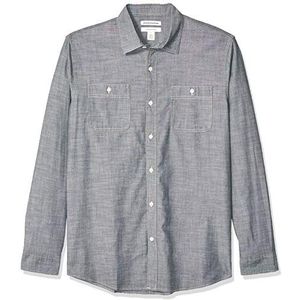 Amazon Essentials Heren Regular-fit Chambray shirt met lange mouwen,Grijs,XS