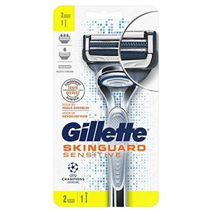 Gillette SkinGuard Sensitive Scheermes + 2 Navulmesjes, Scheermesjes Voor Mannen, Klinisch Getest Voor De Gevoelige Huid, 3 Mesjes, Past In Brievenbus