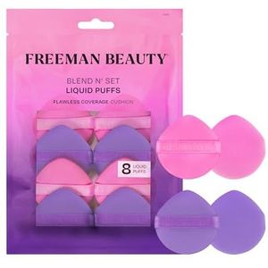 Freeman Blend N' Set Liquid Puff Set, Kussen Make-up Puffs voor Vloeibare & Cream Foundation, Concealer, Blush & Highlight, Ronde Puff voor Make-up Blending, Met Vingerband, Veganistisch &