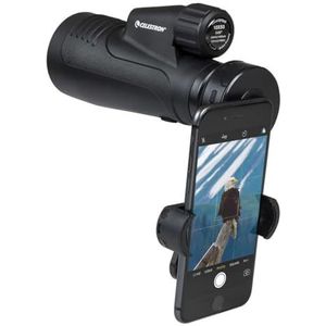 Celestron 72370 Outland X 10x50 Waterdichte monokijker met smartphone-adapter, Bluetooth-afstandsbediening, oculairafdekking en riemhoes - Behuizing, BaK-4-prismaglas en multi-gecoate optiek, Zwart