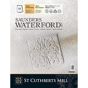 SAUNDERS WATERFORD SERIES, Plakblok, 31 x 41 cm, gesatineerde korrel, 300 g, 12 vellen, 100% katoen, aquarelpapier, wit