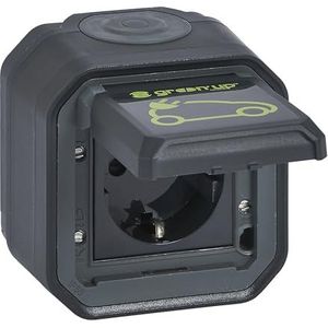 LEGRAND, Plexo Nieuwe AP-EV-stopcontact voor vochtige ruimtes, opladen van elektrische voertuigen, IP55 - IK08, 230 V, 16 A, automatische aansluitingen, Schuko-standaard, geïntegreerde klapdeksel