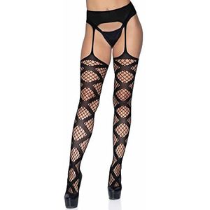 Leg Avenue Dames faux wrap netkousen met bevestigde kousenband. Panty, zwart industrieel, één maat