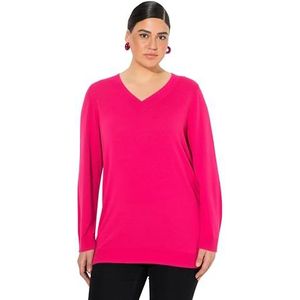 Ulla Popken Damestrui, grote maten, plus size, V-hals, lange mouwen, zacht fijn gebreid, rood/roze., 42/44 NL