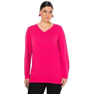 Ulla Popken Damestrui, grote maten, plus size, V-hals, lange mouwen, zacht fijn gebreid, rood/roze., 42/44 NL