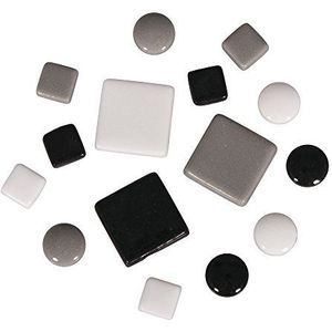 Rayher Mozaïekstenen mengsel (Circa 395 stuks), 10x10mm, 20x20mm, ø 12mm, emmer 500g, zwart/witte tinten, glas, 13,3 x 13,3 x 6,3 cm