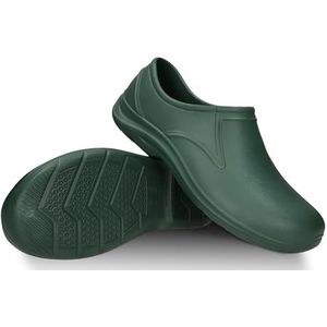 FUZZIO Lichte clogs voor dames, comfortabele clogs voor heren, tuinschoenen voor heren, gevoerde tuinschoenen, rubberen schoenen, gesloten, groen, 36 EU