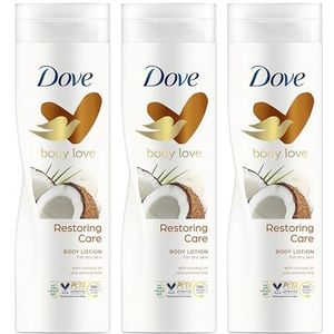 Dove Body Love Restoring Care vochtinbrengende crème met kokosolie & amandelmelk Bodylotion voor de droge huid 3 x 400 ml