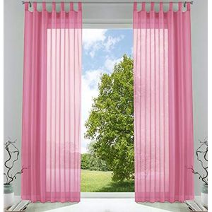 Gardinenbox Set van 2 gordijnen, transparant, vitrage voor de woonkamer, voile, lusgordijnen met loodbandsluiting, 100% polyester, roze, HxB 245x140 cm