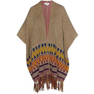 aleva Gebreide poncho voor dames, lichtbeige, meerkleurig, M/L