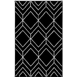Safavieh Modern geometrisch tapijt voor binnen, gevlochten, collectie Adirondack, ADR241, in zwart/wit ivoor, 61 x 91 cm