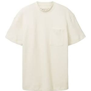 TOM TAILOR Denim Heren Relaxed Fit T-shirt met wafelstructuur, 12906 - Wool White, XL